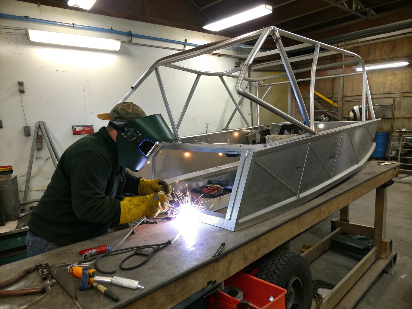 Custom fabricated aluminum boat t-top frame