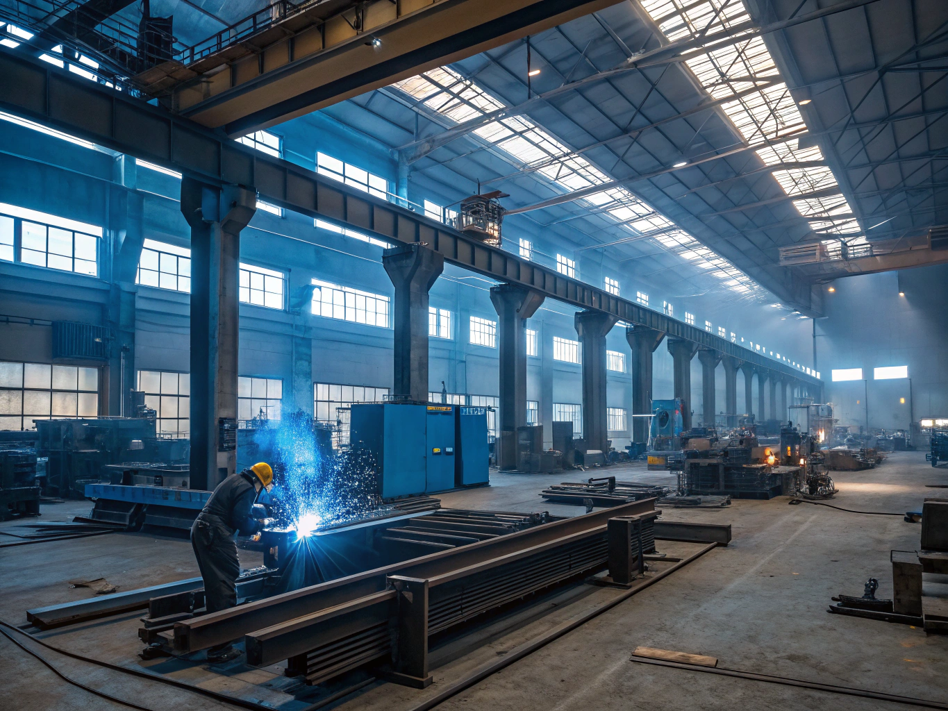 Custom steel framing laid out on a workshop fabrication table
