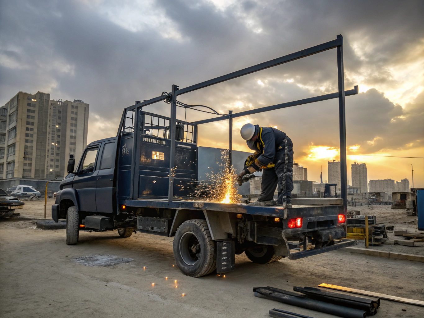 San Jose mobile welding truck parked on active job site with gas cylinders and torches