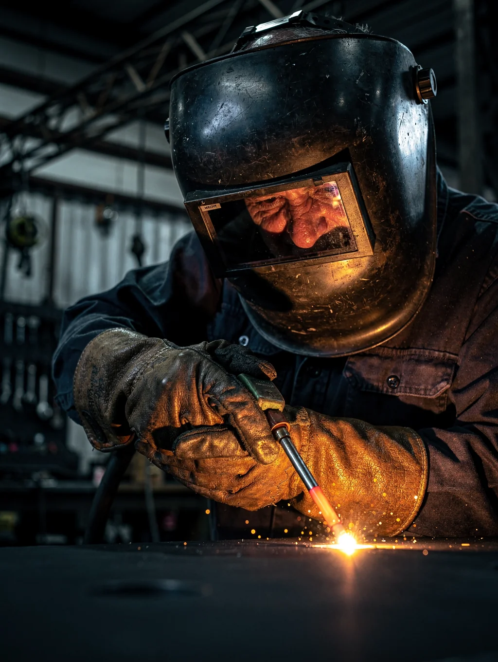 San Jose mobile welder in protective jacket and helmet standing beside service truck